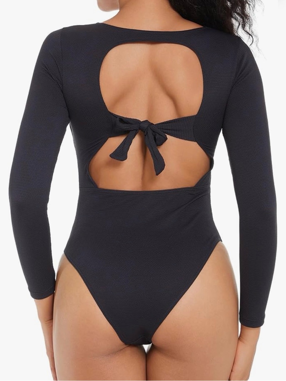 iSwaves One Piece Bathing Suit for Women Long Sleeve High Cut Back Tie Knot.